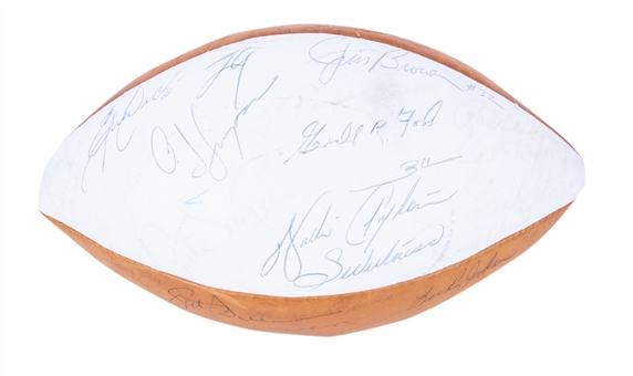 NFL Hall of Famers & Greats Multi-Signed Vintage Rawlings White 2-Panel Football with 59 Signatures Including Walter Payton, Gerald Ford, O.J. Simpson & Jim Brown (Beckett)